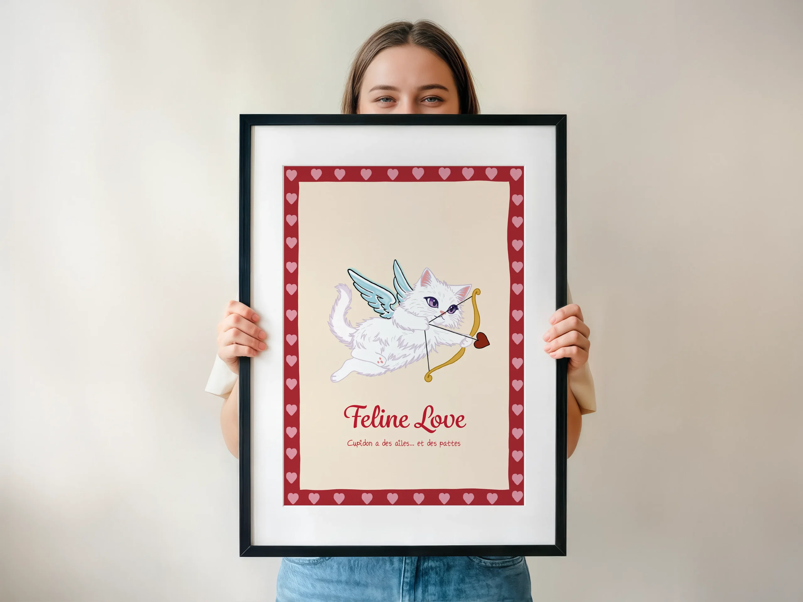 Affiche Feline Love - Illustration Chat Cupidon Ailé Saint-Valentin – Image 2