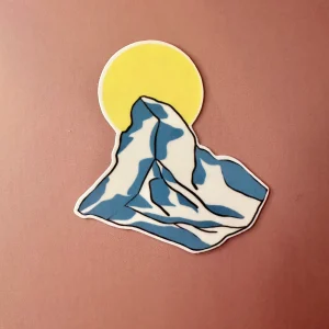 Sticker montagne bleue soleil jaune