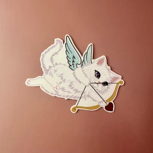 Sticker chat cupidon ange blanc romantique