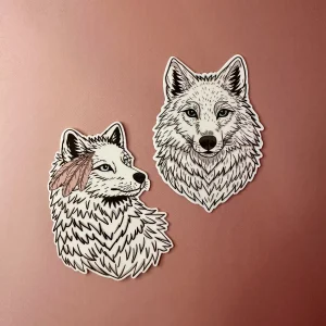 Lot stickers loup Ayko portrait illustration loup sauvage soft but savage 5x5 cm