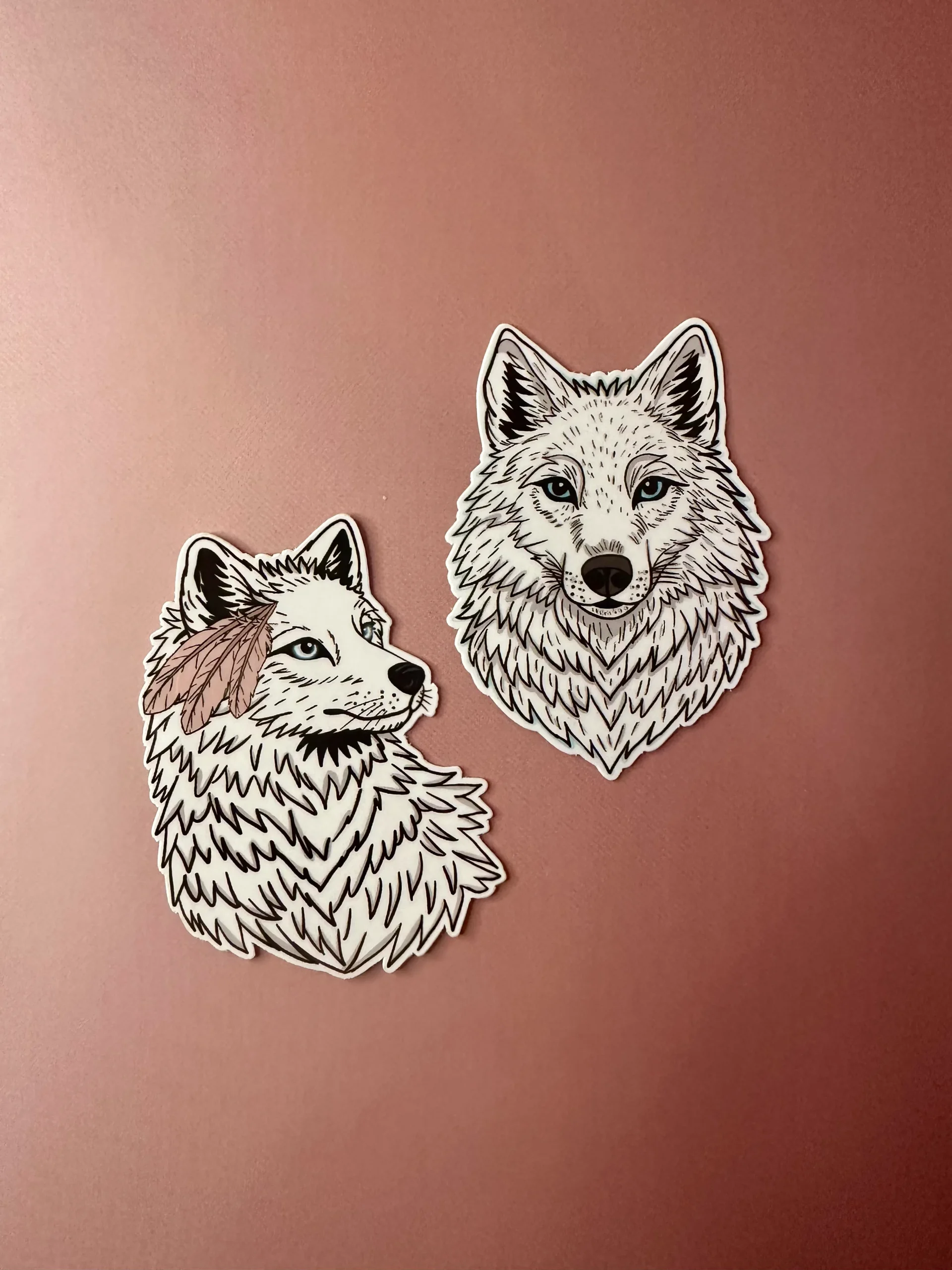 Lot stickers loup Ayko portrait illustration loup sauvage soft but savage 5x5 cm