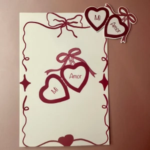 Pack carte A6 et stickers cœurs Mi Amor illustration amour minimaliste