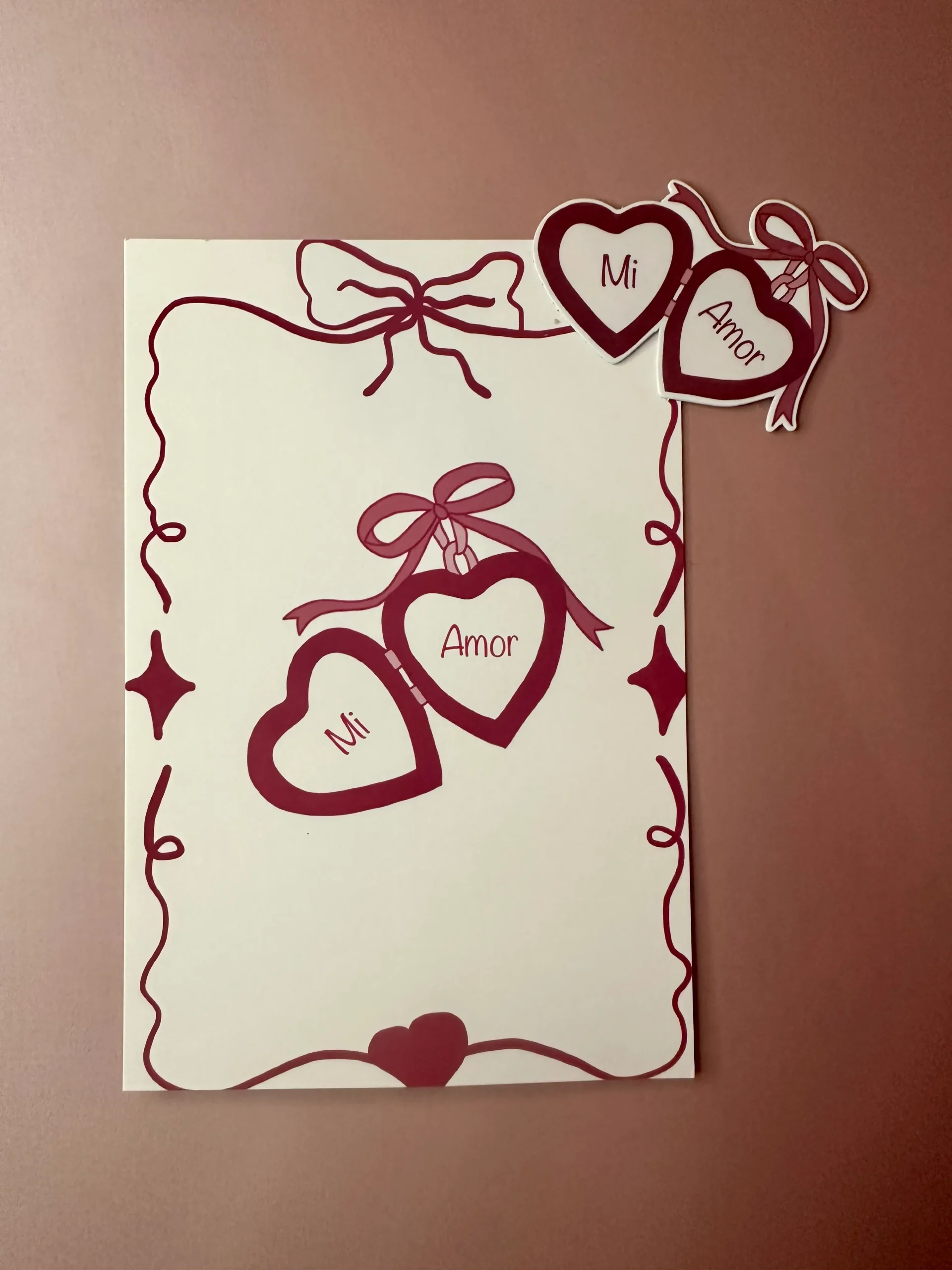 Pack carte A6 et stickers cœurs Mi Amor illustration amour minimaliste