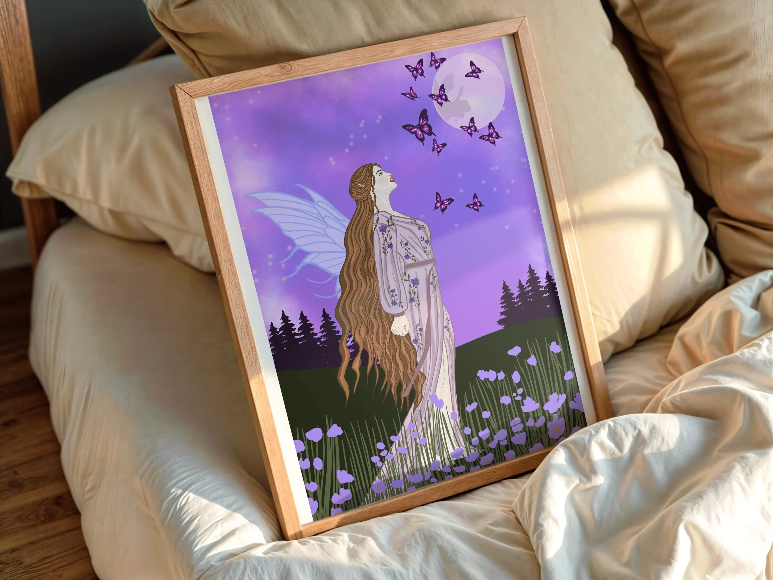 Affiche Fée Dreamer – Illustration Fée Fantasy Nocturne Lune & Papillons – Image 2