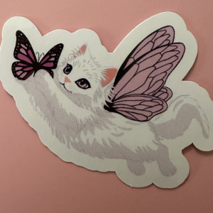 Sticker Luna Astéria Bloom – chatte blanche féerique aux ailes de papillon