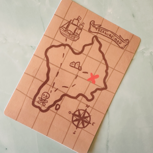 Insert Kindle "Treasure Map" : carte au trésor avec crâne pirate, navire et rose des vents sur fond saumon. Compatible Kindle Basic et Paperwhite 2024. Finition mate.
